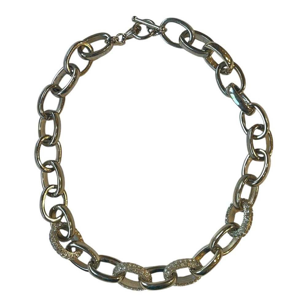 Silver-Toned Necklace with Rhinestone Detailing